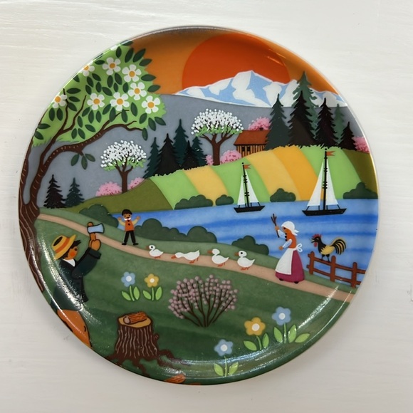 3 Vintage Reutter Porzellan W. Germany Folkart Seasons Small Porcelain Plates - Picture 2 of 7